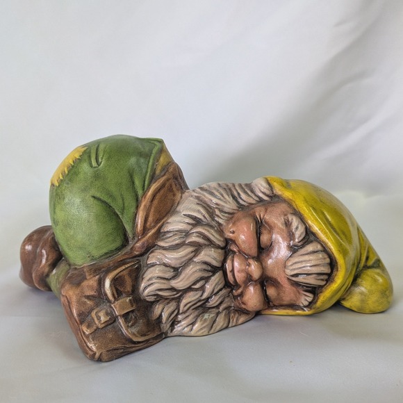 Unbranded Other - Vintage Ceramic Sleeping Gnome Figurine Hand Painted Garden Decor 9in